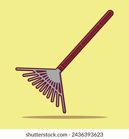 Vector drawing of a Rake isolated on a white background accompanied by an illustration.