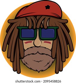 Vector drawing of a Rastafarian dude with glasses