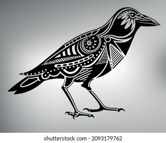 vector drawing of a raven made with different patterns.