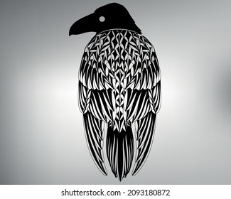 vector drawing of a raven made with different patterns. raven tattoo sketch