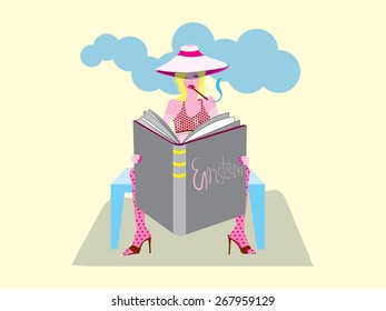 A vector drawing of a reading girl