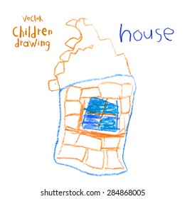 Vector drawing of real children. Brick house