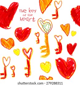 Vector drawing of real children.The Key of the heart
