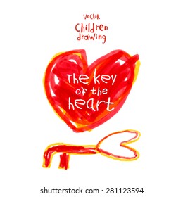 Vector drawing of real children.The Key of the heart