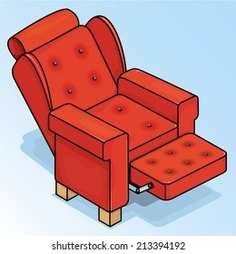 Vector drawing of a Reclining Red Chair/Red Chair/ Easy to edit layers and groups, no weird effects used. 