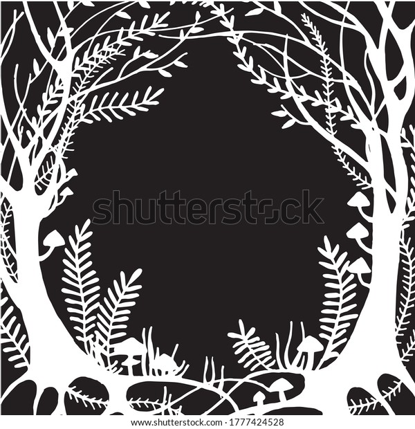 Vector Drawing Rectangular Frame Fairy Forest Stock Vector Royalty Free