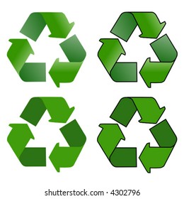 A Vector Drawing of a Recycling Symbol, 4 slightly different versions.