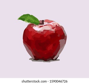 Vector drawing of a red apple on a light purple background
