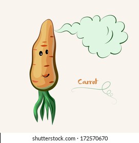 Vector drawing of red carrot with human face.