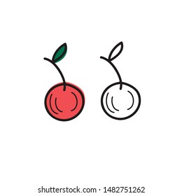 Vector drawing of red cherry in the style of doodle. Graphic illustration by hand.