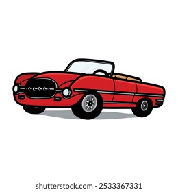 Vector drawing of a red classic convertible car with a vintage design. Perfect for automotive, retro-themed projects, and graphic design. Ideal for both print and digital use.