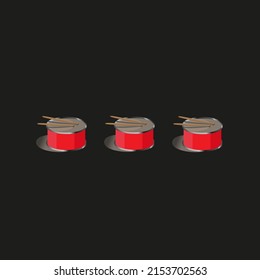 Vector drawing red drum, three pieces flat style