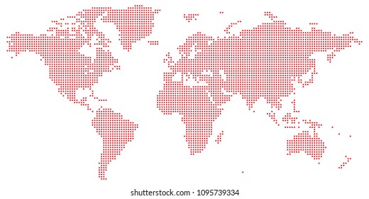 Vector drawing of Red on white dotted world map vector