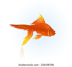 Vector drawing of red stylized fish on light blue background. Fabulous goldfish.