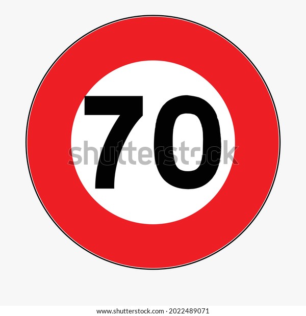 Vector drawing of red and white round prohibitory\
road sign for a speed limit. Graphics of 70kmh speed limit round\
road sign.\
