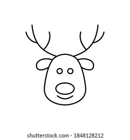 Dibujo vectorial de una cabeza de reno, ciervo de Santa Claus sobre un fondo claro.