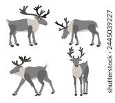 vector drawing reindeers, caribou isolated at white background, hand drawn illustration
