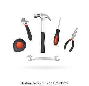 Vector drawing of repair tools with black handles. Isolated on white