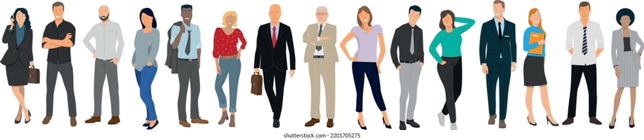 vector drawing representing a large group of male and female characters, office workers, colleagues in a company.
