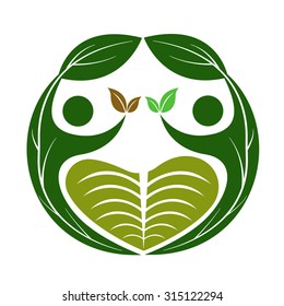 A vector drawing represents leaf couple logo design.