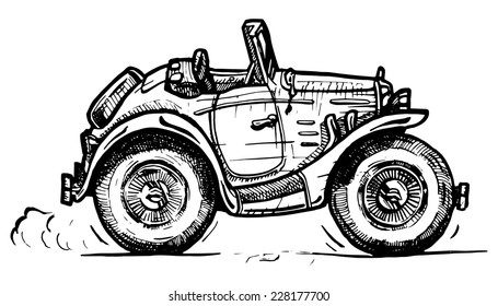 Vector drawing of retro convertible stylized as engraving