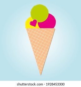 vector drawing in retro style slogan hello summer decorated on ice cream balls on a blue background