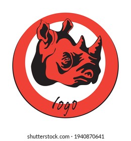 Dibujo vectorial de una cabeza de rinoceronte en un círculo de colores vivos. Para el logo. Gráficos para diseñadores. Identidad corporativa