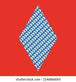 Vector drawing rhombus with flowers inside, color white blue red flat style