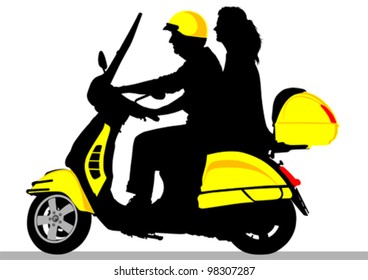 Vector drawing riders on scooter