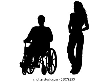 Vector drawing rights in wheelchair  Silhouette white background