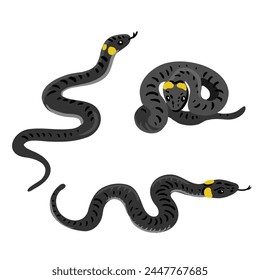 vector drawing ringed snakes isolated at white background, hand drawn illustration