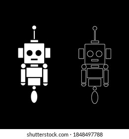 Vector drawing robot, silhouette and contour color white flat style