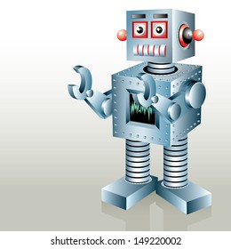 Vector drawing of a Robot/Robot/Easy to edit vector drawing, easy to edit groups and layers and objects, gradients used. Easy to manipulate body parts