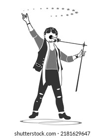 vector drawing rock singer performs on stage