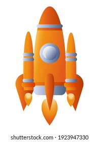 Vector drawing of a rocket launch isolated on a white background. Orange Rocket Rocket Icon Rocket Launch. Shuttle creative icon.