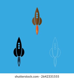 Vector drawing rocket, three pieces flat style