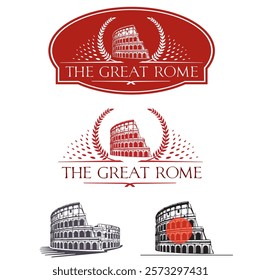 vector drawing of roman coliseum in wreath frame. Emblem with roman coliseum. Roman empire. coliseum illustration