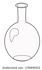 Vector drawing of a round medical flask on a white background; empty flask, volumetric graphics, icons for medical business