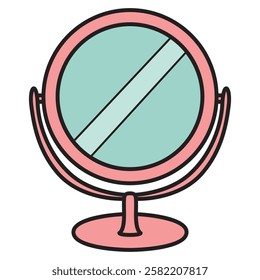 A vector drawing of a round table mirror flat icon with a sleek and modern design. 