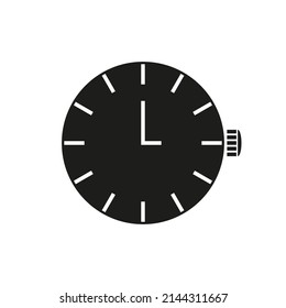 Vector drawing of a round wrist watch, black color, flat style