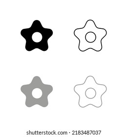 Vector drawing rounded star, silhouette and contour, color black and gray  flat style