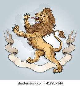 Vector drawing of a / Royal Lion / Easy to edit groups and layers gradient used on background layer. Easy to isolate objects and layers for multiple uses