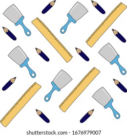 
Vector drawing of ruler, pencils, spatula.