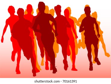 Vector drawing running athlete. Silhouette of sports people