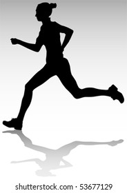 Vector drawing running athlete women. Silhouette of sports people
