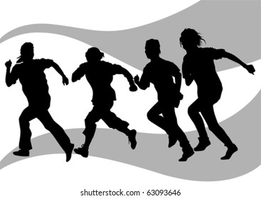 Vector drawing running athletes
