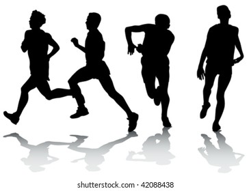 Dibujar vectores corriendo atletas. Silhouettes sobre fondo blanco