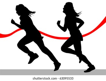 Vector drawing running athletes. Silhouettes on white background