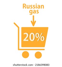 Vector que extrae la inyección de gas rusa 20%. El estilo es plano sobre un fondo blanco aislado. Diseño postal, banner, icono, insignia