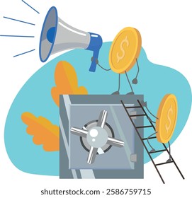 Vector drawing safe, money. Closed money storage, safe savings
